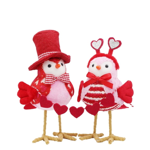 Valentine's Day Love Bird Figurine Ornament Set of 2, 7.8in Pink & Red Romantic Couple Bird Decor for Valentine's Home & Gifts
