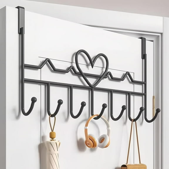 Over the Door Hooks, Metal Rack for Home, Stainless Steel Over Door Hanger for Hanging Towels, Coats, Bags, Jackets, Belts, Hats, Clothes, Robe, Key Bag, Scarfs, Vinyl Coated(Black)