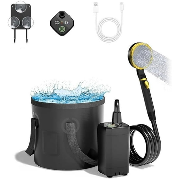 Portable Shower for Camping,7800mAh Rechargeable Shower Pump with LED Display, 5-Gallon Collapsible Bucket,Outdoor Shower with 3 Spray Modes for Travel, Hiking, Car, Pet Bath Portable Camping Shower