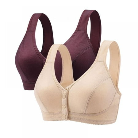 

Spdoo Lace Floral Push-up Wireless Bra Front Snap Full Figure Bralette for Women 2 Pack Purple/Apricot 40