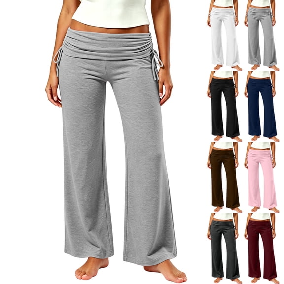 Hrsba Womens Yoga Pants Elastic Waist Slim Fit Stretch Pants For Women Foldable Full Length Pants