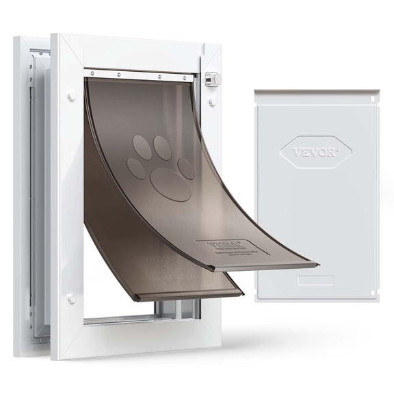 VEVOR Pet Door, Medium, with Double Magnetic Flaps and Metal Frame, Strong and Weatherproof Dog Door for Interior and Exterior Doors, Easy to Install, Easy In-and-Out Access for Doggies, White