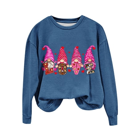 Penkiiy Womens Christmas Sweatshirts 2024 Cute Gnome Graphic Crewneck Pullover Casual Long Sleeve Tee Shirts Holiday Tops M Blue