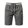 thumbnail image 3 of WRFWUL Men's Contrast Striped Pockets Cotton Linen Shorts Drawstring Waist Leather Patch Bermuda Shorts Summer Casual Beach Outfits, 3 of 5