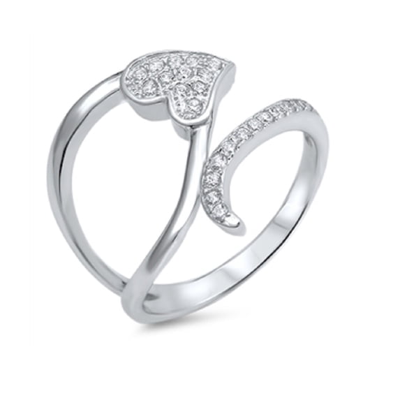 Heart Cubic Zirconia Designer Ring Sterling Silver 925