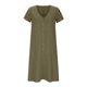 thumbnail image 4 of Vestido camisero con cordón y escote en V de un solo pecho de Color liso para mujer, vestido de lino y algodón con bolsillos Pompotops ghjkhdj13194, 4 of 8