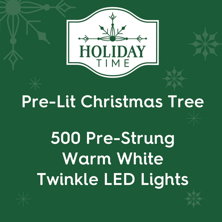 7.5' Pre-Lit Birchwood Fir Green Flocked Artificial Christmas Tree with Warm White Twinkle LED Lights and Quick Set, by Holiday Time
