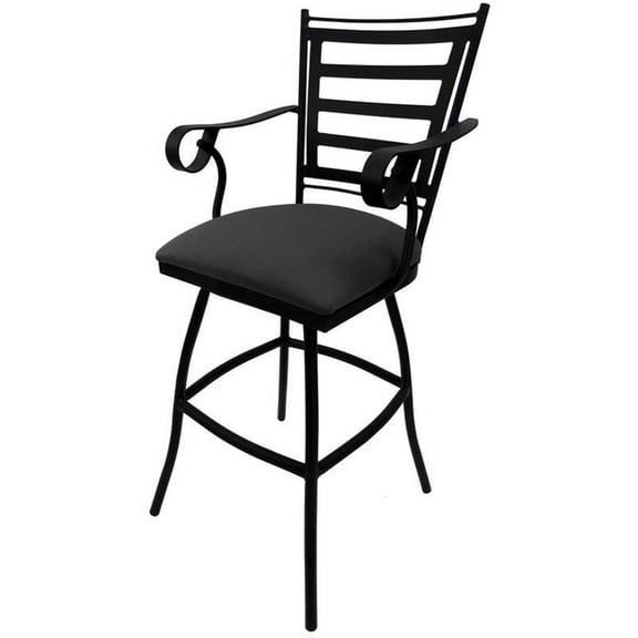 Swivel  30" Outdoor Bar Stool  Jenna Arms-Dark Gray Fabric-Black Metal