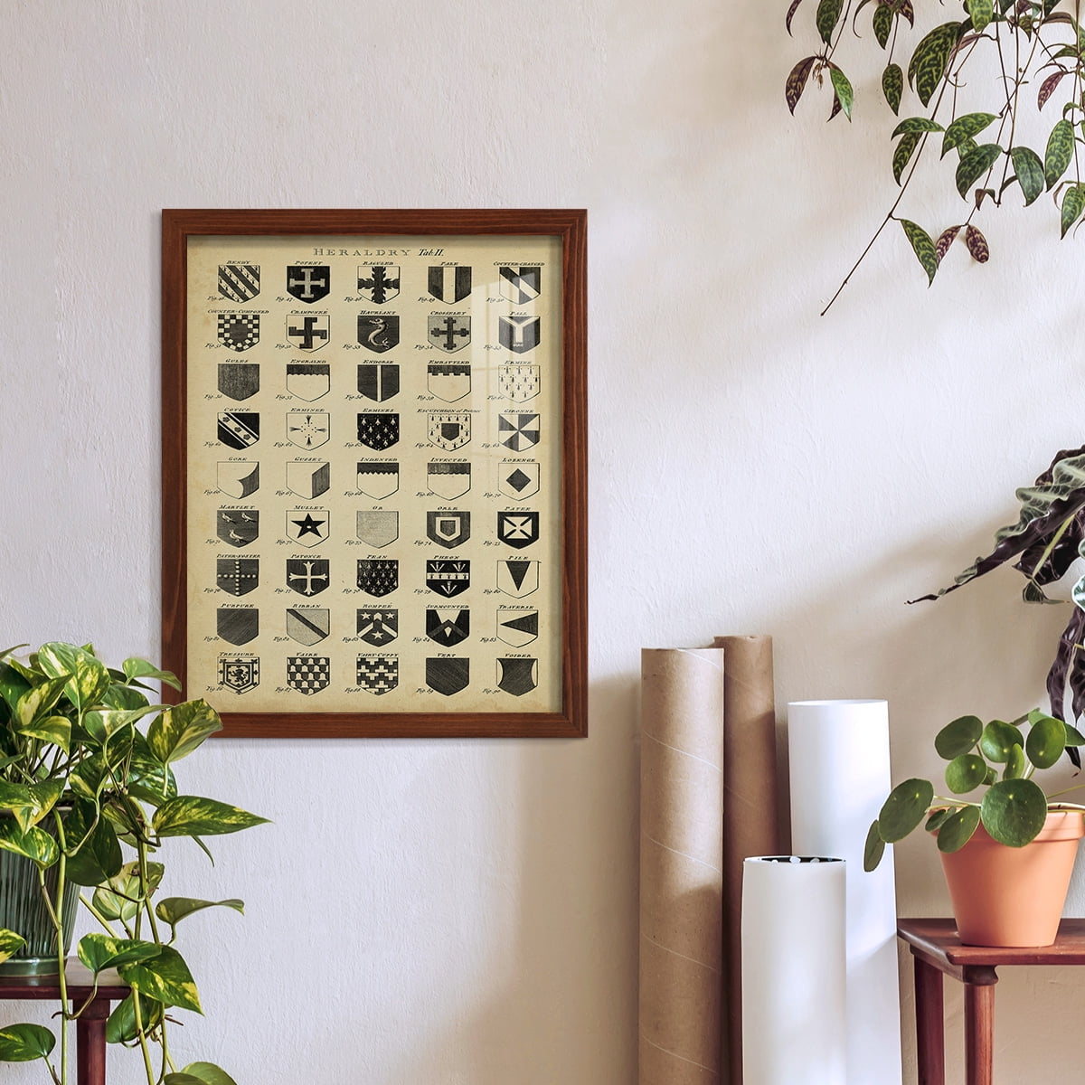Vintage Heraldry II -Framed Print w/glass-Chestnut