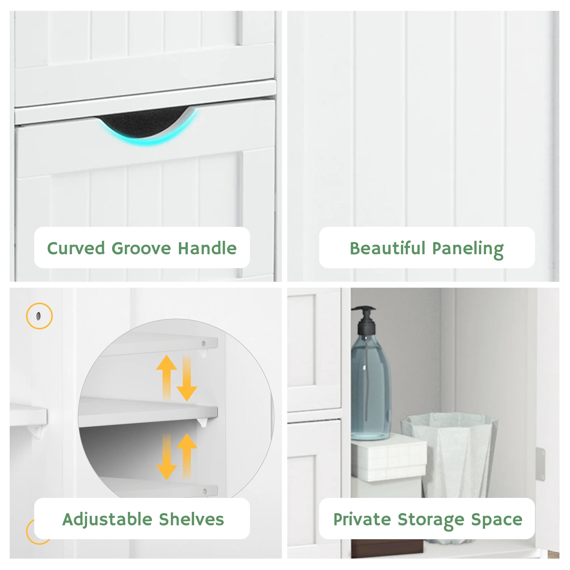 Dalattin Wooden Bathroom Cabinet, Floor Storage Cabinet with 4 Drawers 1 Cupboard & 2 Shelves