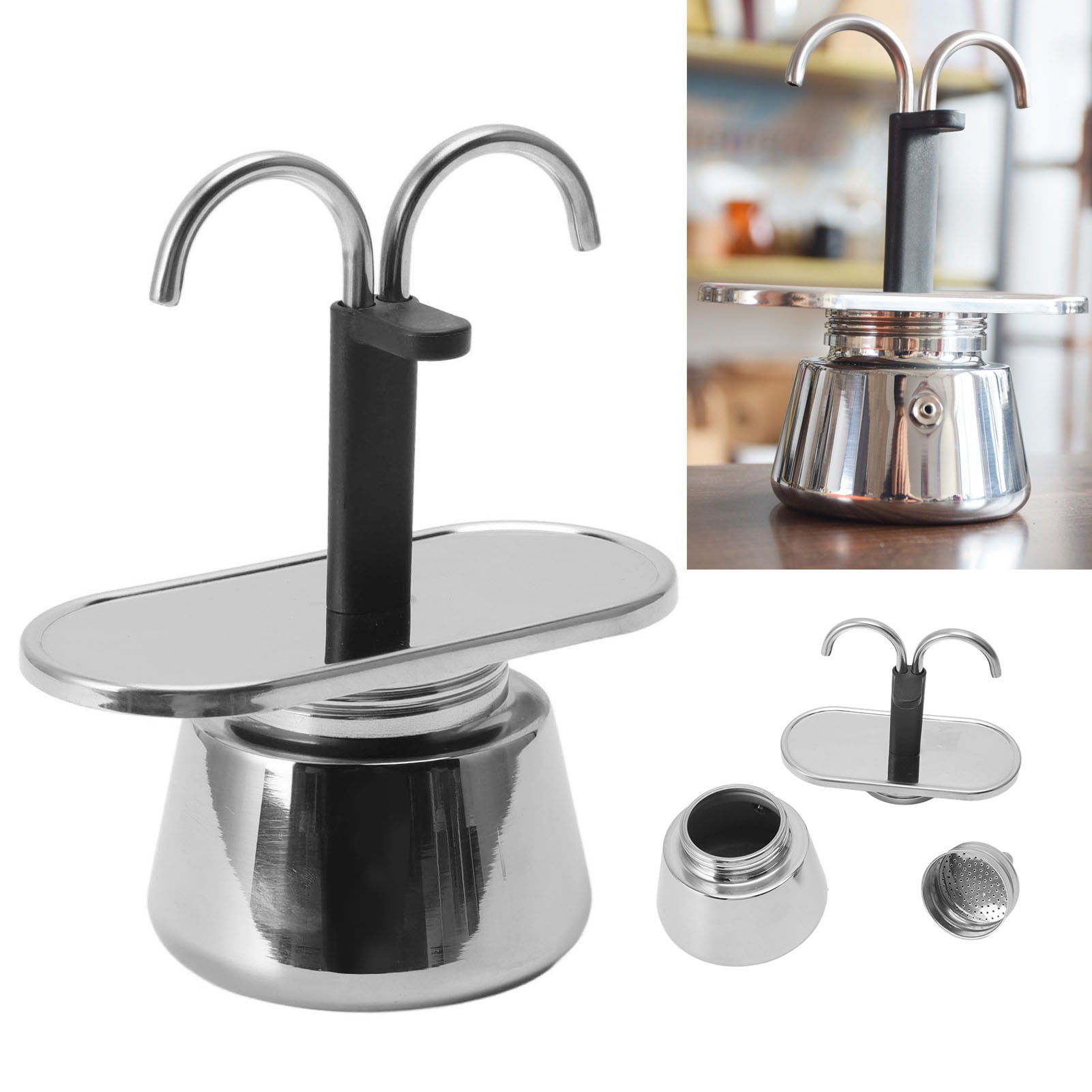 Cafetière Moka en Acier Inoxydable 100ML Portable pour la Maison, 2 Tasses - Walmart.ca