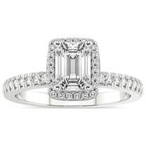 IGI Certified 3 Carat Emerald Shape Lab Grown Diamond Engagement Ring | 14K White Gold |Elle Classic Halo Diamond Ring | FG-VS1-VS2 Quality Friendly Diamonds