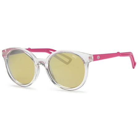 Hawaiian Island Creations Retro Fashion Rendy Style Kids Polarized Polycarbonate Sunglasses - Transparent Frame Pink Arms / Flash Lenses