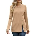 thumbnail image 1 of Yuyuzo Fashion Tops for Women Crewneck Long Sleeve Button Irregular Tops Split Fall Shirts, 1 of 5