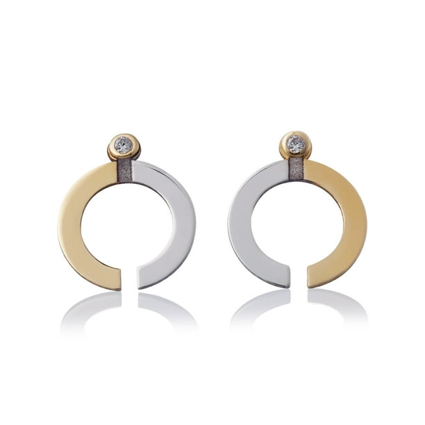 Aretes de oro 14k GIALLO Broquel GIALLO COLLECTION One de oro blanco y amarillo con circonia