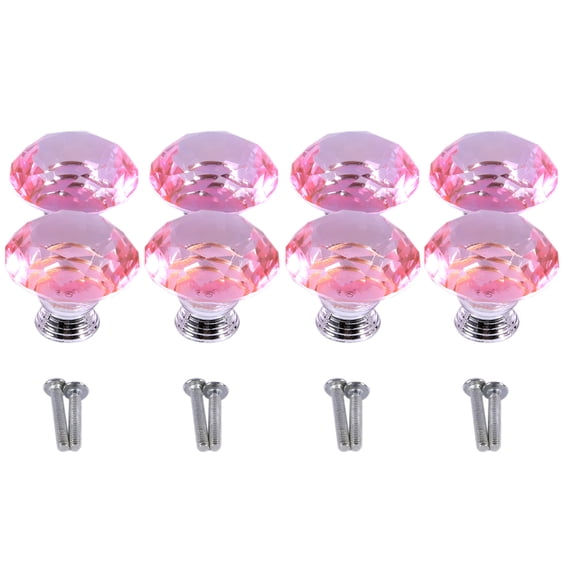 10Pcs Cabinet Knobs Clear Crystal Glass Door Knobs Drawer Cabinet Kitchen Handle Pink