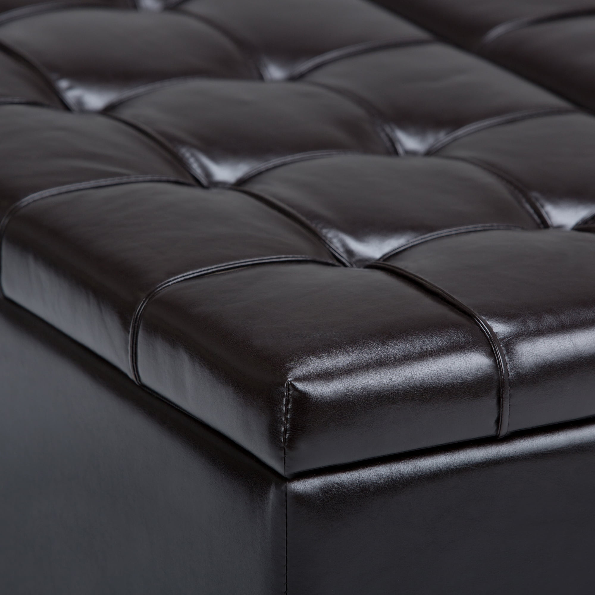 Harrison 36 inch Wide Transitional Coffee Table Storage Ottoman in Tanners Brown Vegan Leather