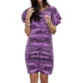 thumbnail image 3 of Vestido de mujer Camiseta larga con estampado de camuflaje Vestido suelto de manga corta, Morado, XXL Inevent AP002154-21, 3 of 6