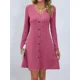 thumbnail image 1 of Minivestido de punto acanalado para mujer, traje liso de manga larga con botones, corte en A, ropa de calle para otoño, 2023, 1 of 6