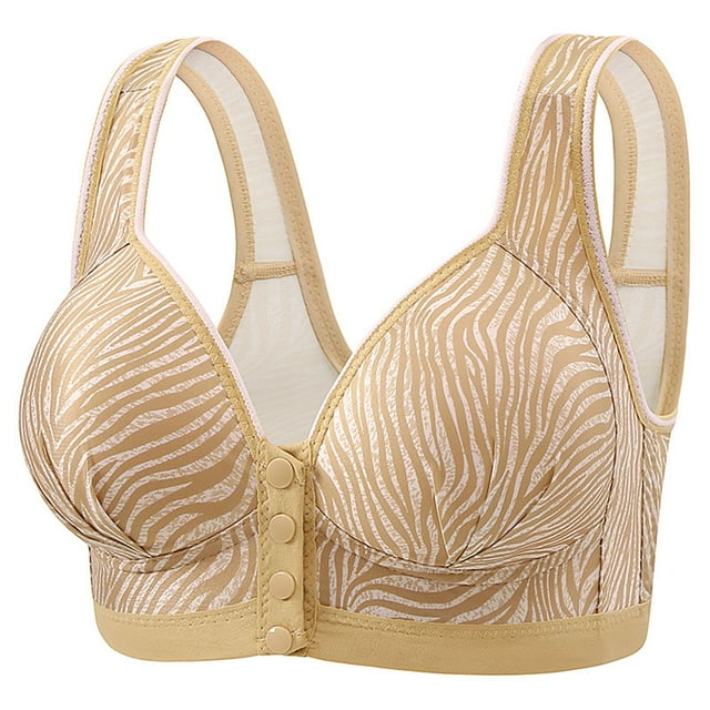 LOVZFMLL Bras for Women Woman's Stripe Print Front Buckle Elastic Style Medium Sized Bra Without Steel Rim Khaki 44/100