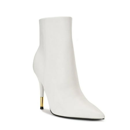 

Nine West Bolana White Leather Pointed Toe Stiletto Heel Fashion Ankle Boots (White 10)