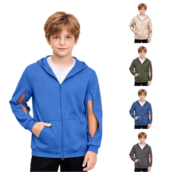 WhouRiu Boys Casual Zip Up Hoodies Solid Color Long Sleeve Hooded Sweatshirt With Pockets Kids Autumn Cozy Cute Sweatshirts,9-10 Years