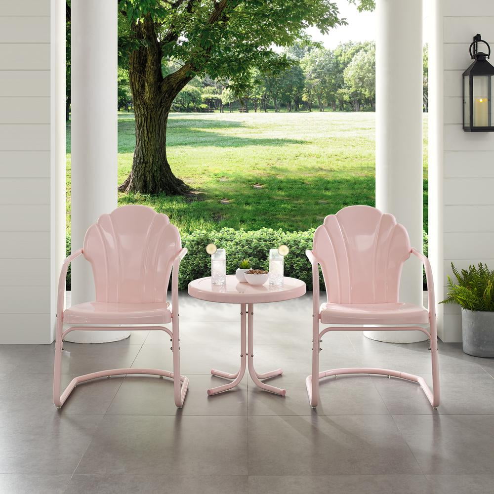 Crosley Furniture Tulip 3 Piece 22"Round Metal Patio Conversation Set in Pink