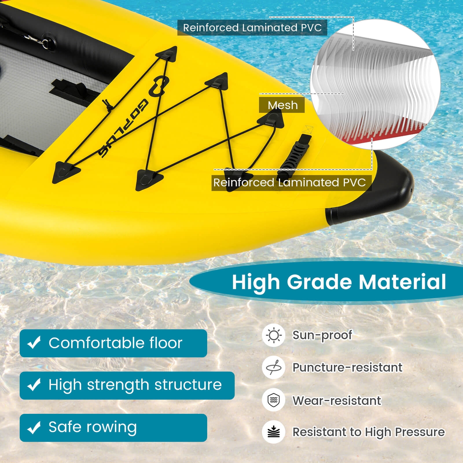 Infans Inflatable Kayak Set Portable 2-person Kayak with Aluminium Oars EVA Padded Seat
