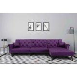 Modern Futon Bed, Convertible bed Sleeper Sofa with Armrests and 2 Pillows, Split Design, 100% Polyester Velvet for Living Room, Purple (Box 1 of 2 Only)