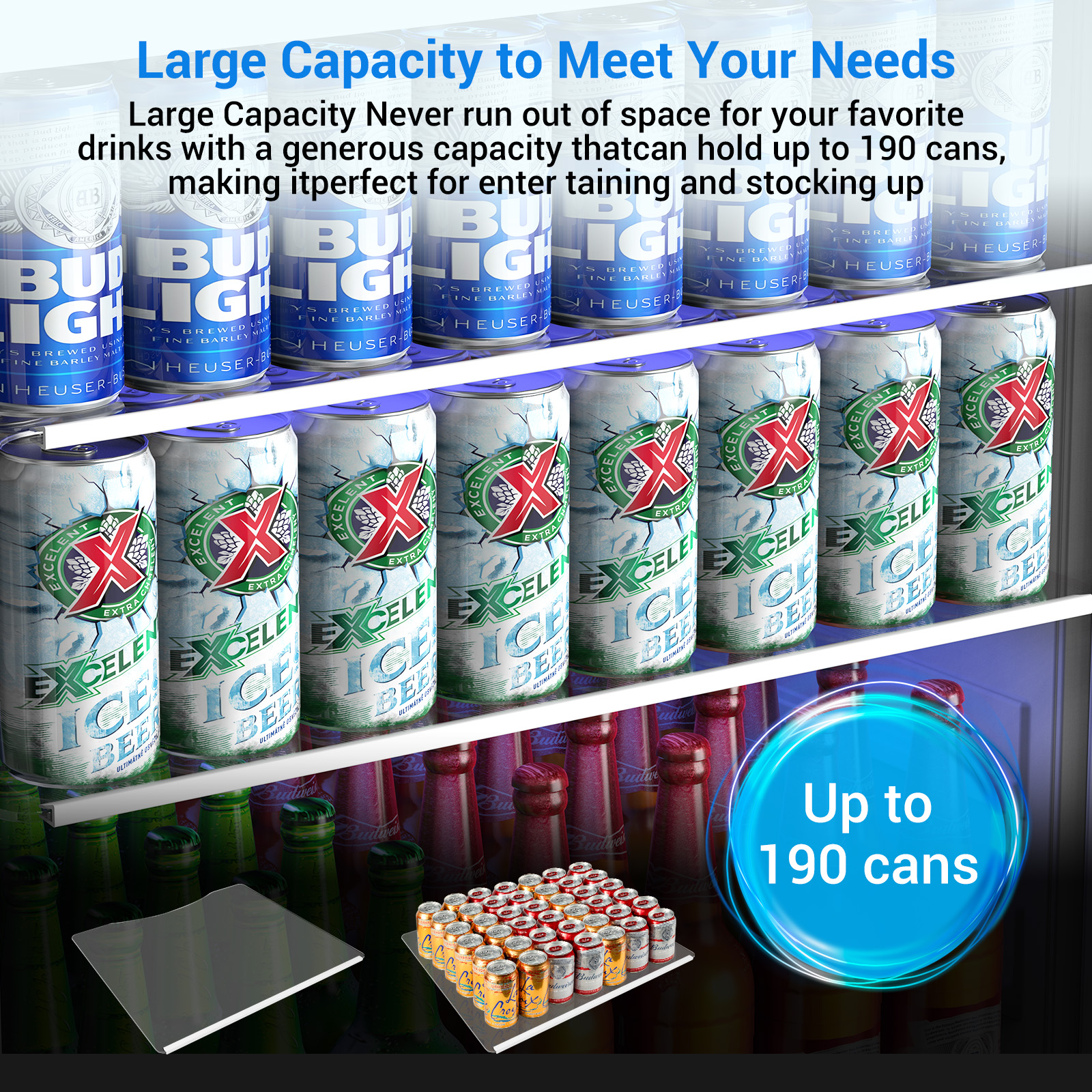 TITTLA 24 inch Beverage Refrigerator Cooler,190 Can Beverage Wine Cooler Under Counter,White