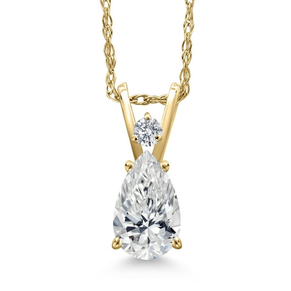 Gem Stone King 14K Yellow Gold Lab Grown Diamond Teardrop Pendant Necklace for Women | 0.75 Cttw | Pear Shape 8X5MM and Round 1.7MM | DEF Color | VVS-VS Clarity | With 18 inch Chain