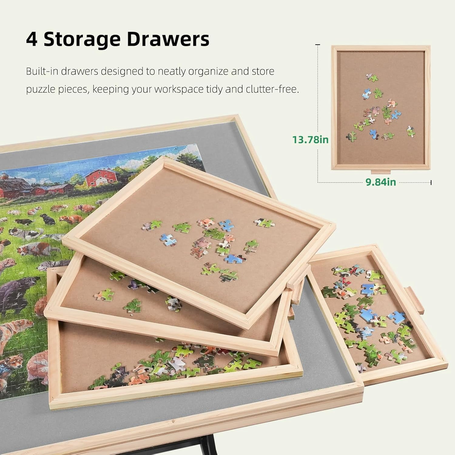 1500 Pieces Puzzle Table with Legs and Wheels, Wooden Jigsaw Puzzle Table with 4 Drawers & Cover,Upgraded Stability & Optimized Lightweight Design,Vertical Placement Option