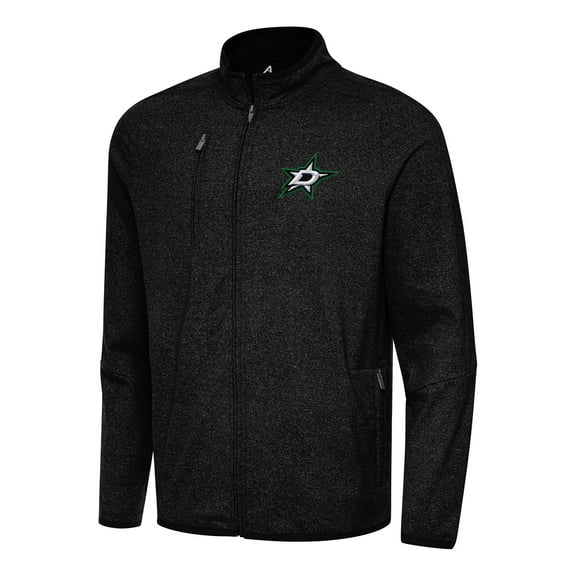 Men's Antigua Heather Black Dallas Stars Hold-Up Full-Zip Tri-Blend Jacket