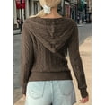 thumbnail image 6 of Females Cable Knit Sweaters Long Sleeve V Neck Sweater Tops Casual Pullover Shirts Fall Fashion Outfits Coffee XL, 6 of 7