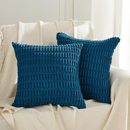 

Fancy Homi 2 Packs Teal Decorative Throw Pillow Covers 16x16 inch for Living Room Couch Bed Sofa Rustic Farmhouse Boho Home Decor Soft Striped Corduroy Square Cushion Case 16x16