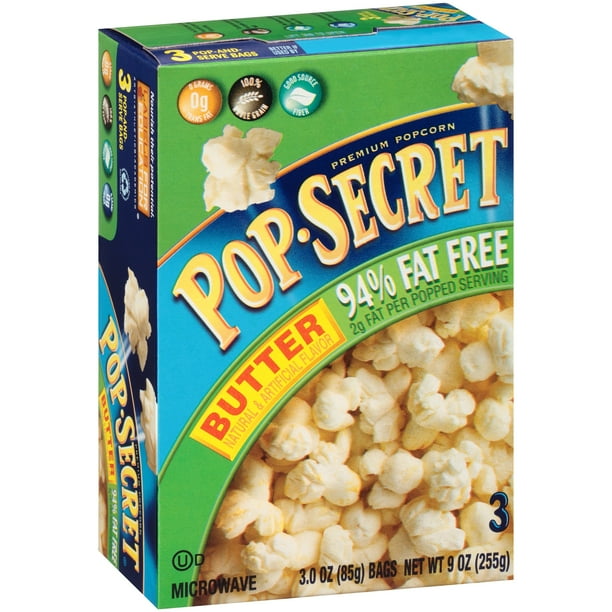 (3 Pack) Pop Secret Microwave Popcorn, 94 Fat Free Butter, 3 Oz, 3 Ct