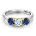 thumbnail image 3 of Gem Stone King 925 Silver and 10K Yellow Gold Sky Blue Aquamarine and Blue Created Sapphire Engagement Ring for Women | 1.70 Cttw | Round 5MM | Gemstone March Birthstone | Size 6, 3 of 6