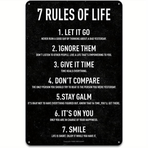 7 Rules of Life Motivational Wall Decor - Inspirational Poster - Home Decor - Metal Sign 8x12in Ornaments Decoration Artistic Room Print Photo