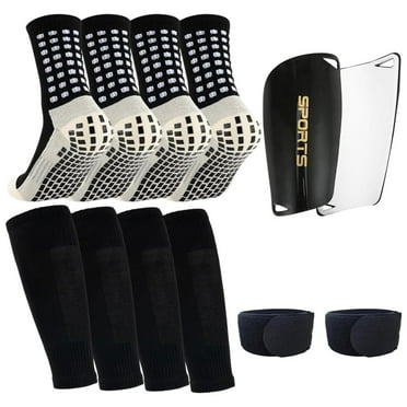 2 Pairs Youth Anti-slip Soccer Socks, 2 Pairs Shin Sleeves with 1 Pack Shin Guards and 2 Shin Straps, Soccer Game Set 12 Pcs