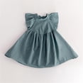 thumbnail image 4 of Little Girls Soild Classic Cotton Linen Dress Princess Straps Sleeveless Pockets Sleeveless Soft Casual Party Birthday Dress, 4 of 5