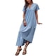 thumbnail image 2 of SAYOO , vestido suelto de manga corta para mujer, Color sólido, cuello en V, dobladillo Irregular, elegante vestido de fiesta de playa de verano, ropa de calle de vacaciones SAYOO  Casual, 2 of 9