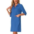 thumbnail image 4 of Women's Mother's Day Zipper Robes Waffle 3/4 Sleeves Bathrobe Knee Length Lightweight House Coat Short Sleepwear with Pockets L Royal Blue, 4 of 6