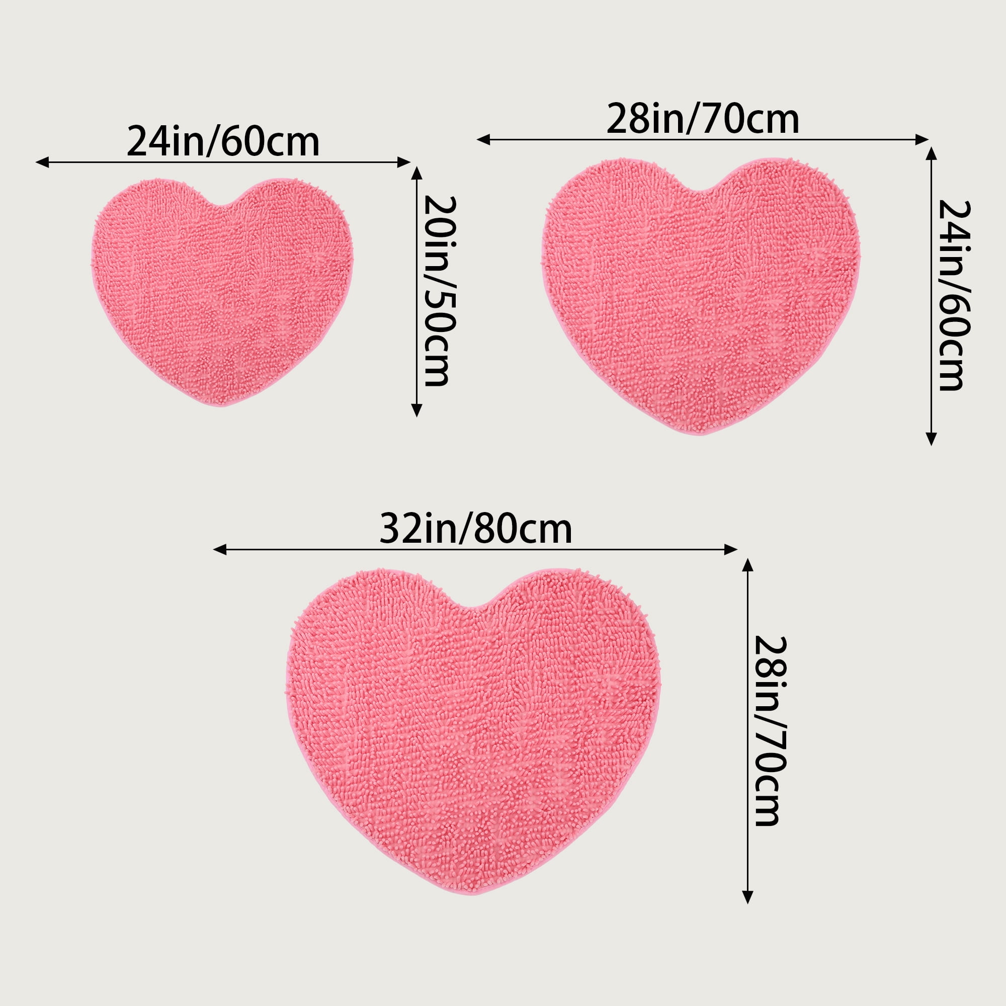Unique Bargains Heart Shaped Chenille Bath Rugs Soft Shaggy Bath Mat Pink 28" x 32"
