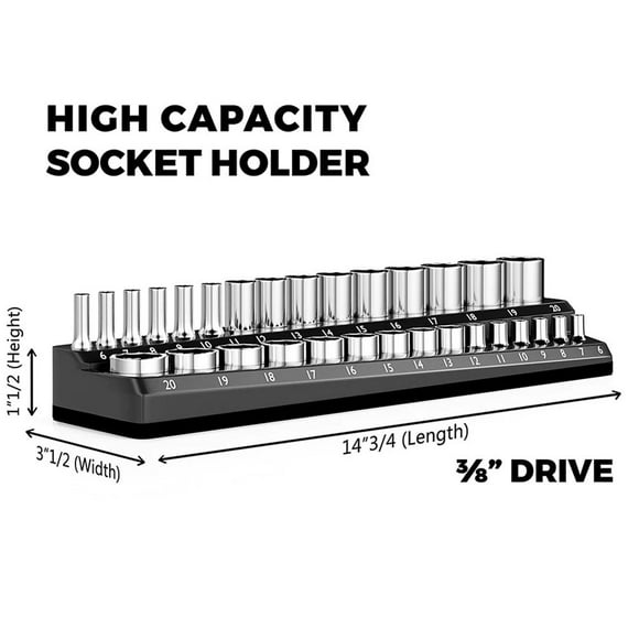 Magnetic Socket Organizers Socket Holder /2 3/8 /4Drive Holds Organizer Metric Black 3/8inch