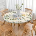 thumbnail image 2 of Round Fitted Tablecloth with Floral Texture Print, Elastic Edge for Snug Fit, Durable Water-Resistant Polyester, Fits 44-52 Inch Round Table, 2 of 4