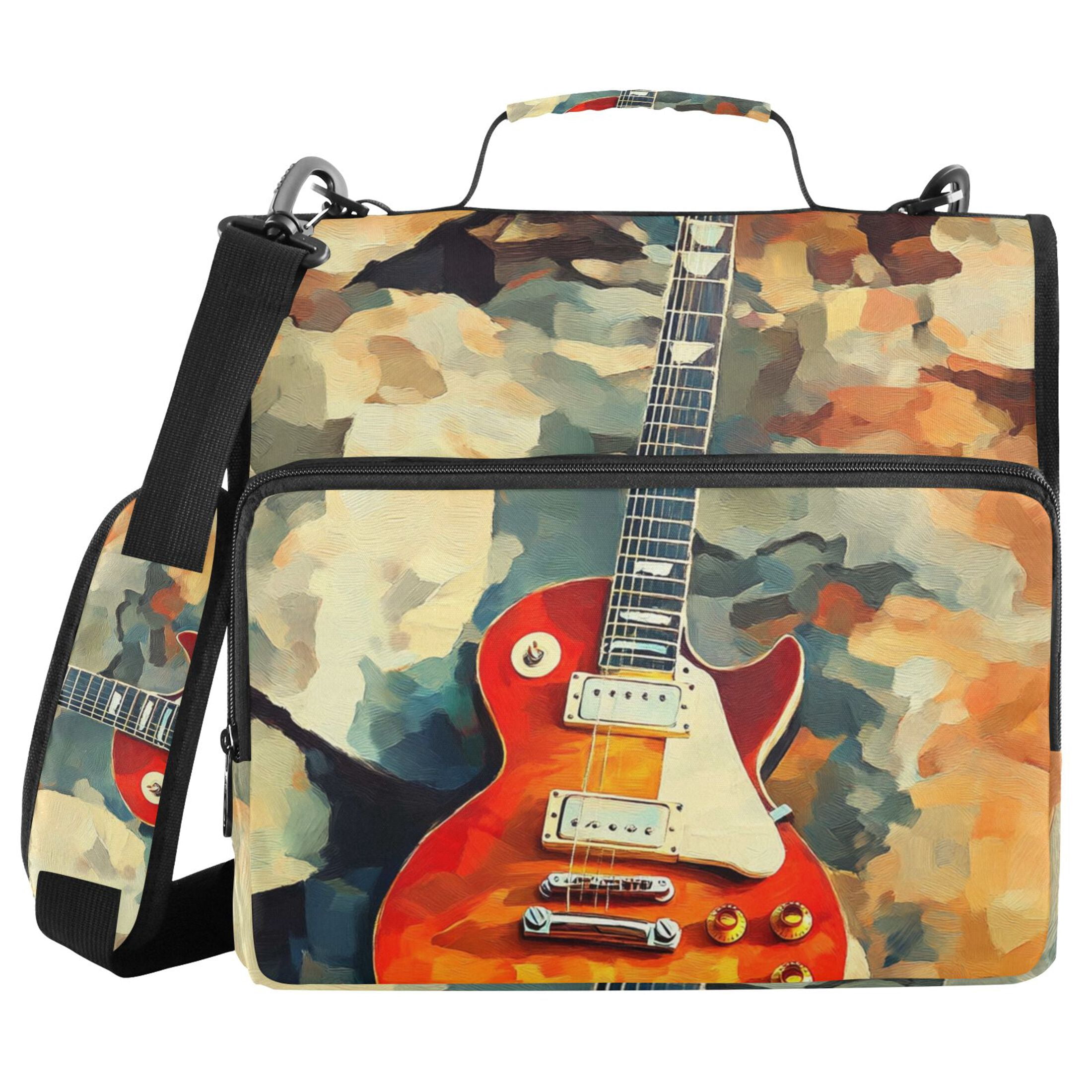 Zipper Binder Fire Red Guitar 1.5 Inch Binder Folder Bag with Shoulder Strap and Handle