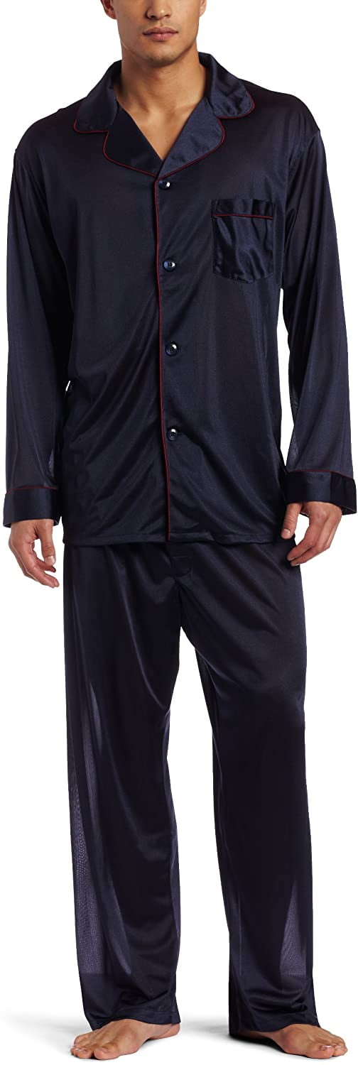 Intimo Mens Tricot Travel Pajama Set, Navy, Small