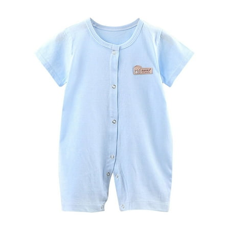 Summer Savings Clearance! Stamzod Newborn Baby Boy Girl Button Down Bodysuit Infant Short Sleeve Cotton Soft Romper Solid Color Outfits Clothes 0-12M