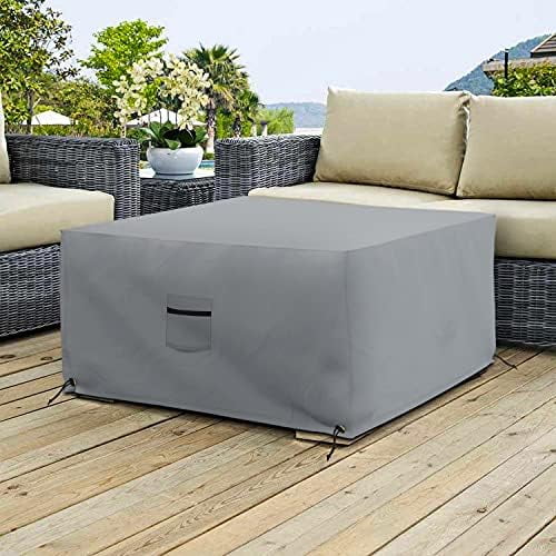 COVERS&ALL Square Ottoman Cover, Heavy Duty 18 Oz Waterproof UV & Weather Resistant Patio Garden Furniture Stool Protector Indoor Outdoor with Air Vents & Drawstrings (23" L x 23" W x 18" H, Gray)