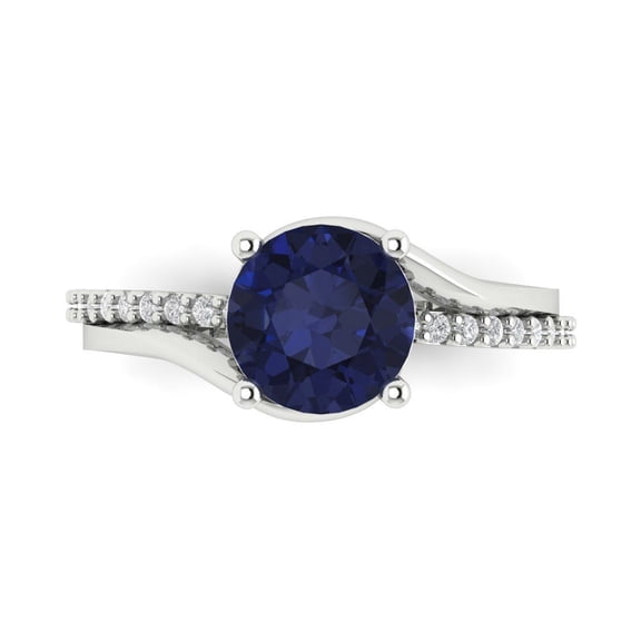 Solitaire with Accents Engagement Ring for Women - 1.71ct Simulated Blue Sapphire in 14K White Gold Promise Ring